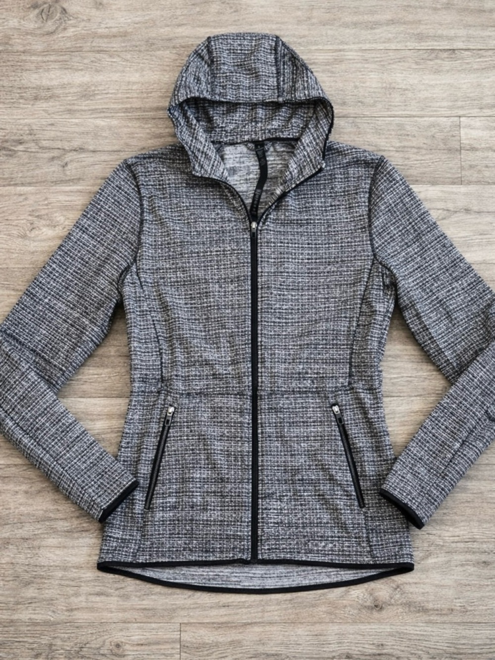 Lululemon Heathered Gray Hooded Full Zip Jacket Thumbholes Size L